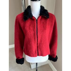 Painted Pony holiday, Christmas party red zip up jacket with faux fur size S/M